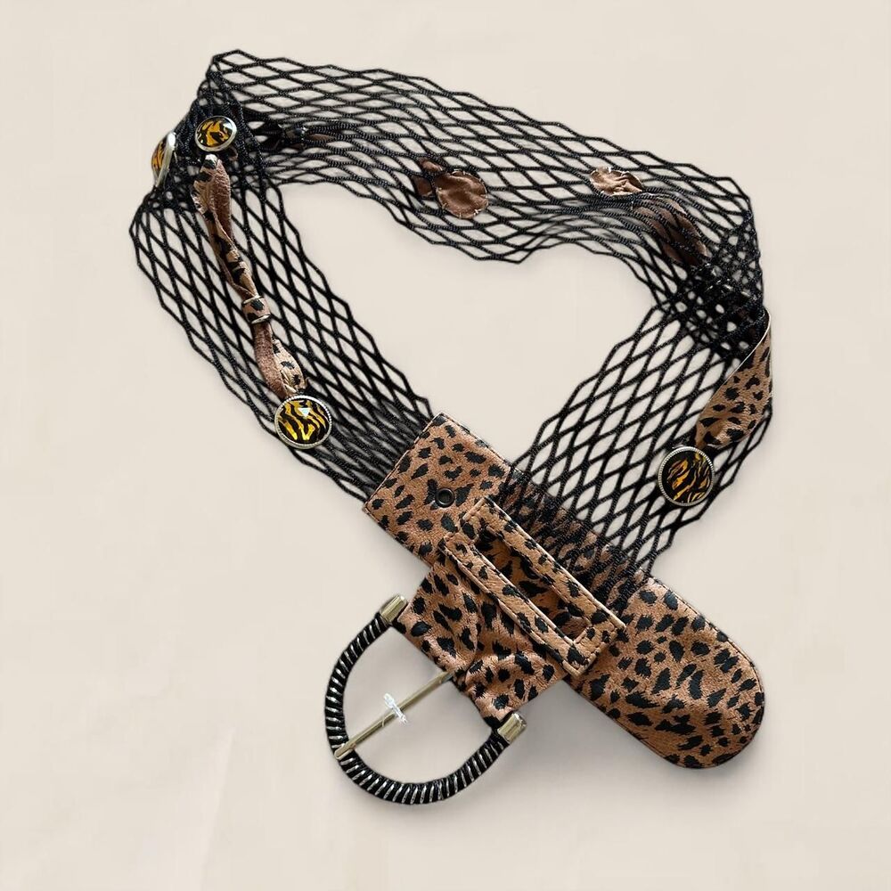 Vintage Les Sacs de Léo Rexx Leopard Fishnet Statement Belt